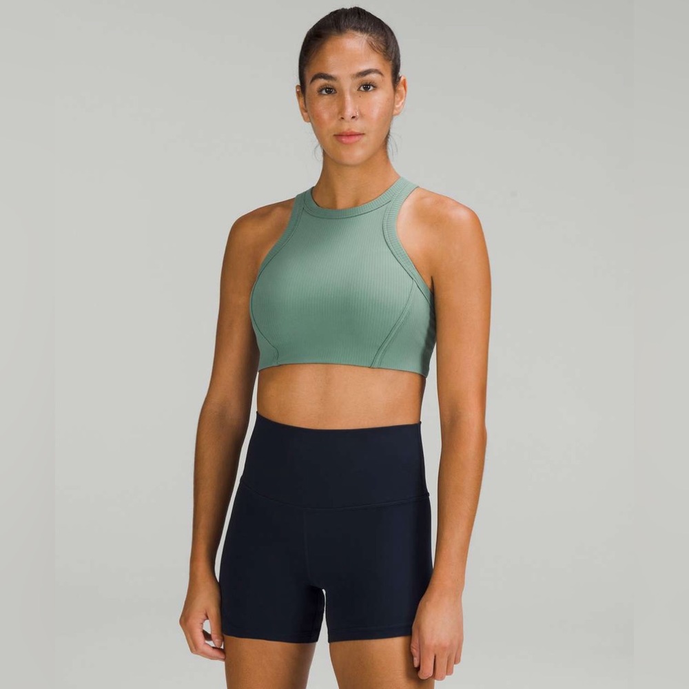 lululemon athletica High Neck Ribbed Sports Bra in tide water teal